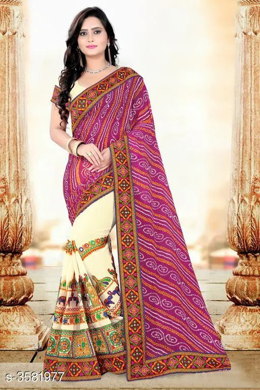 Embroidered silk saree with matching running blouse, fashionable women's traditional attire