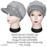 Wool beanie cap, trendy Eva women's caps, fur patterned hat from India