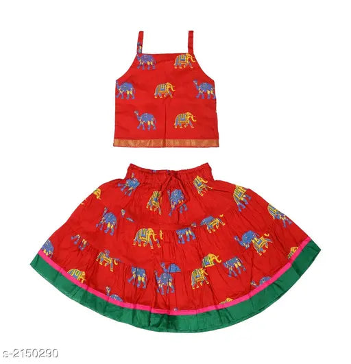Fabulous kids' cotton printed top & skirt, vibrant design in various sizes (9-12M, 1-2Y, 2-3Y, 3-4Y, 4-5Y, 5-6Y), Indian origin