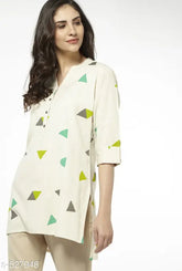 Stylish cotton ladies kurti, single-tone, available in XS to 4XL sizes. Made in India