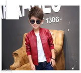 Leather boys jacket, PU material, solid pattern for kids aged 1-11 years (India)