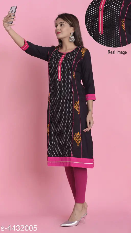 Cotton polka dot printed kurti for women, three-quarter sleeves, Indian handloom fashion