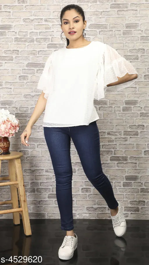 Georgette Swiss sleeve top, three-quarter sleeves, self-design net, Indian made fashion apparel