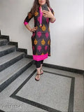 Black printed cotton kurti, three-quarter sleeves, Indian handloom fashion