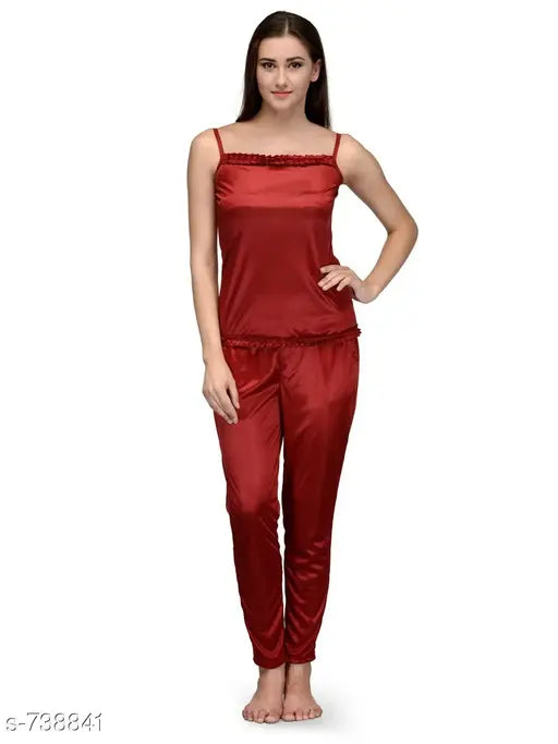 Solid satin pyjama set, spaghetti top and leggings, XL size, Indian origin