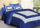 Stylish printed double cotton bedsheet, 160 thread count, 108in x 93in (bedsheet) 27in x 17in (pillow cover), Indian origin