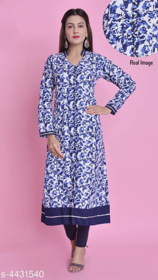 Cotton floral printed flared kurti for women, long sleeves in Indian style, XS-9XL sizes