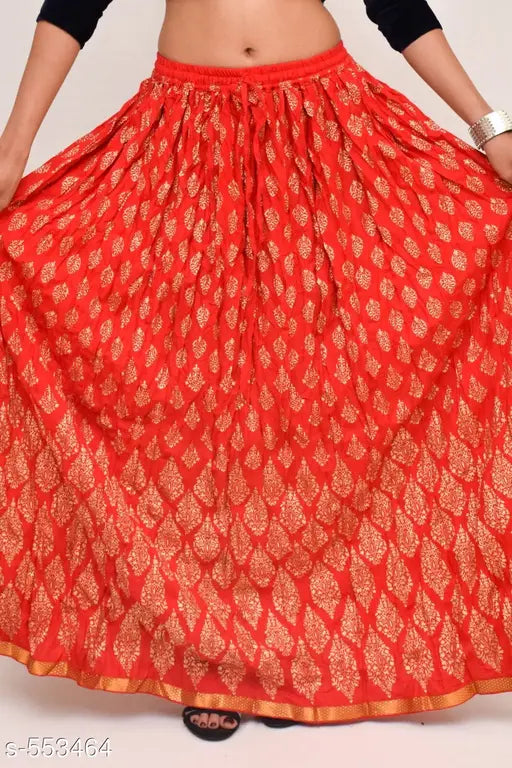Comfy rayon Jaipuri printed long skirt, vibrant Indian fabric for women's fashion, free-size and up to 40" length