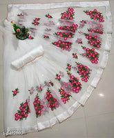 Indian net embroidery saree with lace work, free size, 5.5m length