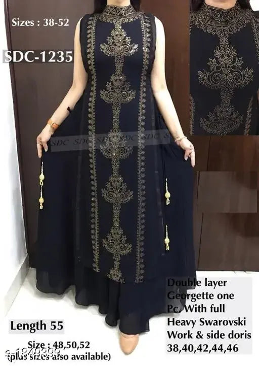 Georgette SDC Women's Kurti, 38-46 sizes, up to 55 inches length, embellished stitching