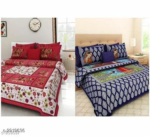 Comfortable cotton double printed bedsheet with 144 thread count, ideal for bedroom decor