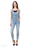 Denim dungaree jumpsuit for women, solid pattern, waist sizes 26in, 28in, up to 40in length