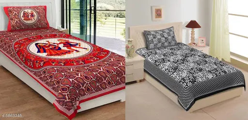 Beautiful, high-quality 140 thread count cotton bedsheets set, 90x60 inches, pack of 2 with 2 pillow covers each