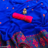 Trendy Georgette embroidered border saree, free size, 5.5m length, India