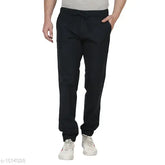 Solid navy blue cotton joggers for men, quality cotton apparel from India
