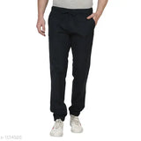 Solid navy blue cotton joggers for men, quality cotton apparel from India