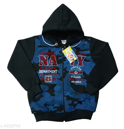 Blue printed fleece sweatshirt for kids, long sleeves, sizes: 2-3yrs, 3-4yrs, made in India