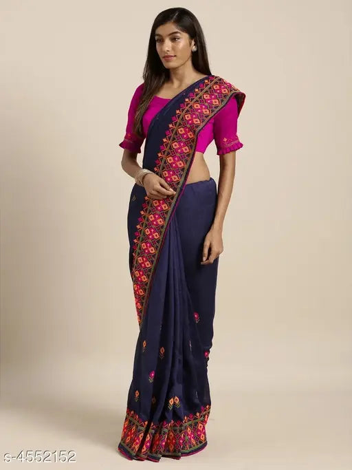 Georgette embroidered saree with separate silk blouse, single free size Indian women's traditional attire