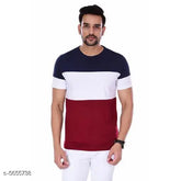 Trendy cotton short-sleeve colorblocked men's t-shirt, modern fashion on model with India as country of origin