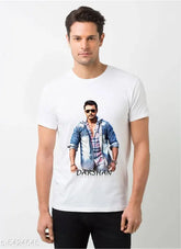 Trendy men's polyester t-shirts, short sleeves, printed design. Size M: Chest 38in, Length 28in. Made in India