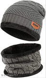 Winter wear set: Woolen beanie caps with neck mufflers (Acrylic, Fur, Wool), ideal for men and women, perfect for casual outdoor use
