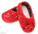 Velvet EVA embellished girls casual shoes, red color, anti-slip sole for parties - Indian baby shoes size 0-12 months