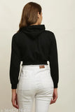 Stylish fleece hoodie in solid color, long sleeve, size S (36in bust, 17in length)