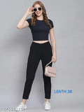 Black stretchable Lycra formal trousers for women, solid pattern, elastic pocket