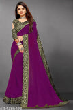 Bright Georgette saree with jacquard blouse and lace border, Indian daily wear fashion
