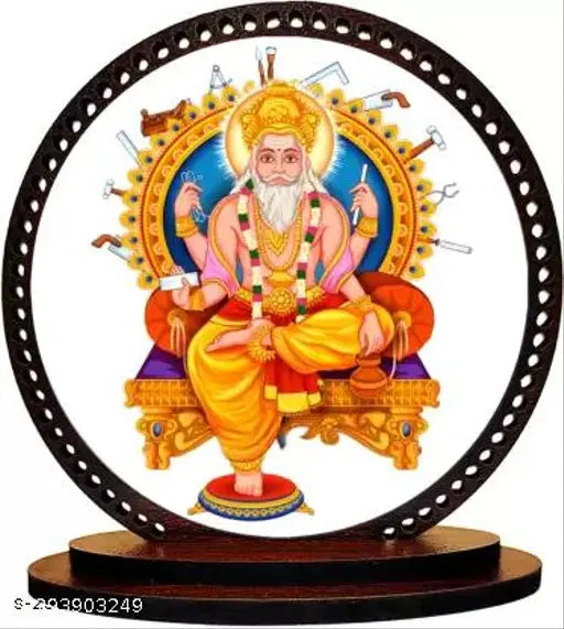 Durable, double-sided Giftlab Vishwakarma idol - Indian religious showpiece for car & home decor