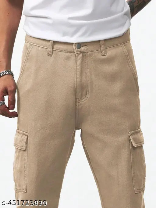 Cream denim six-pocket men's jeans - baggy, loose fit, oversized, vintage-inspired. Size 28 (waist 28in, length 40in, hip 38in), also available in sizes 30, 32, 34, 36. Made in India