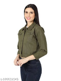 Solid denim women's jacket, long sleeve, size S-XL, Indian origin