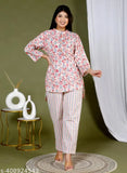 Stylish printed cotton nightgown set, short-sleeved pyjamas for women, Indian origin