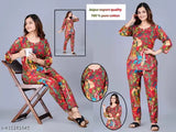 Vibrant Starry Nights Coord Set: 100% pure cotton premium nightdress & nightsuit set with tropical print, perfect for lounging or sleepwear