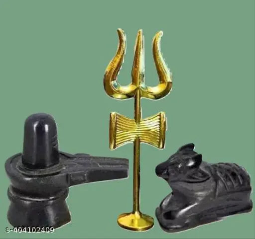 Black marble Sai Collection Shivling & Nandi Idols with Trishul, traditional Hindu statue