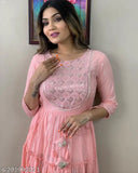 Women's cotton printed Lurex gown with attached lining, intricate handwork on nack, perfect for western wear