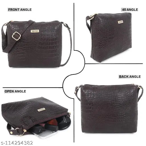 PU Sling Bag, trendy party wear for women, free size, cruelty-free material, top zip closure, adjustable strap