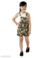 Army print kids dungaree with cotton t-shirt fabric, regular fit above knee length by Kids Cave - self-designed net pattern, size 3-12 years