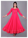 Rayon embellished flared kurta gown for women, solid combo, three-quarter sleeves, size S-XXXL