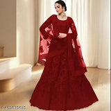 Peach embroidered semi-stitched net Lahenga Choli with unstitched blouse, India