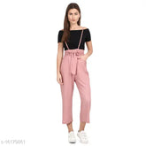 Rayon Carpediem Women's dungaree with t-shirt, solid pattern, short sleeves, size S, India origin