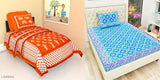 Jaipuri printed cotton single bedsheet & pillow covers combo, vibrant Indian design, high-quality 144 thread count