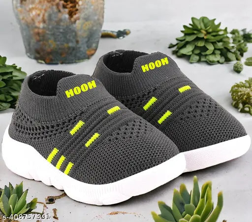 Grey canvas slip-on shoes with whistle sound for toddlers (ages 0-2 years), ideal for all seasons