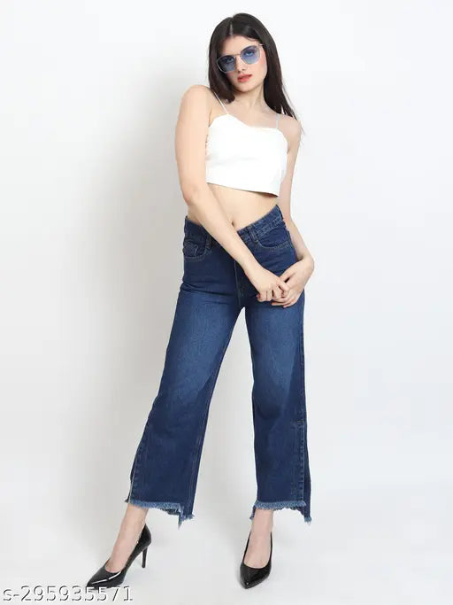 Cotton blend straight-fit boot cut jeans for women, UKM brand, non-stretchable, size 28/30/32/34 (waist 28/30/32/34, length 39in), best quality in this price range