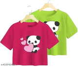 Stylish latest printed cotton blend crop top T-Shirts for girls - pack of 2, vibrant design on short sleeves