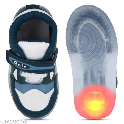 ABLUE PU Velcro shoes with LED lights. Comfortable, lightweight, and non-slip design for kids indoor/outdoor wear. Perfect for boys and girls with breathable materials and easy closures