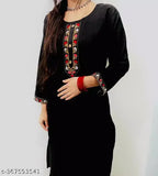 Woolen embroidery kurti, three-quarter sleeves, printed combo. Authentic Indian winter wear, comfortable and high-quality embroidery