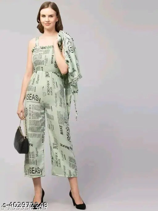Printed women's jumpsuit, crepe fabric, typographic print with shirt, S-M sizes