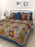 Cotton City Haathi Jaipuri double bed sheet with 2 pillow covers, queen size bedding from India