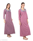 Trendy women's wool primuam quality nightdress in cotton with long sleeves and printed net pattern, India origin